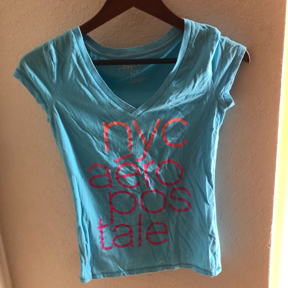 Aeropostale Blue Graphic V-Neck